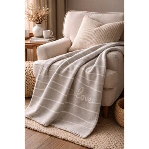 Docofil White Reversible Throw Blanket Gray Stripe Cozy Soft Portugal